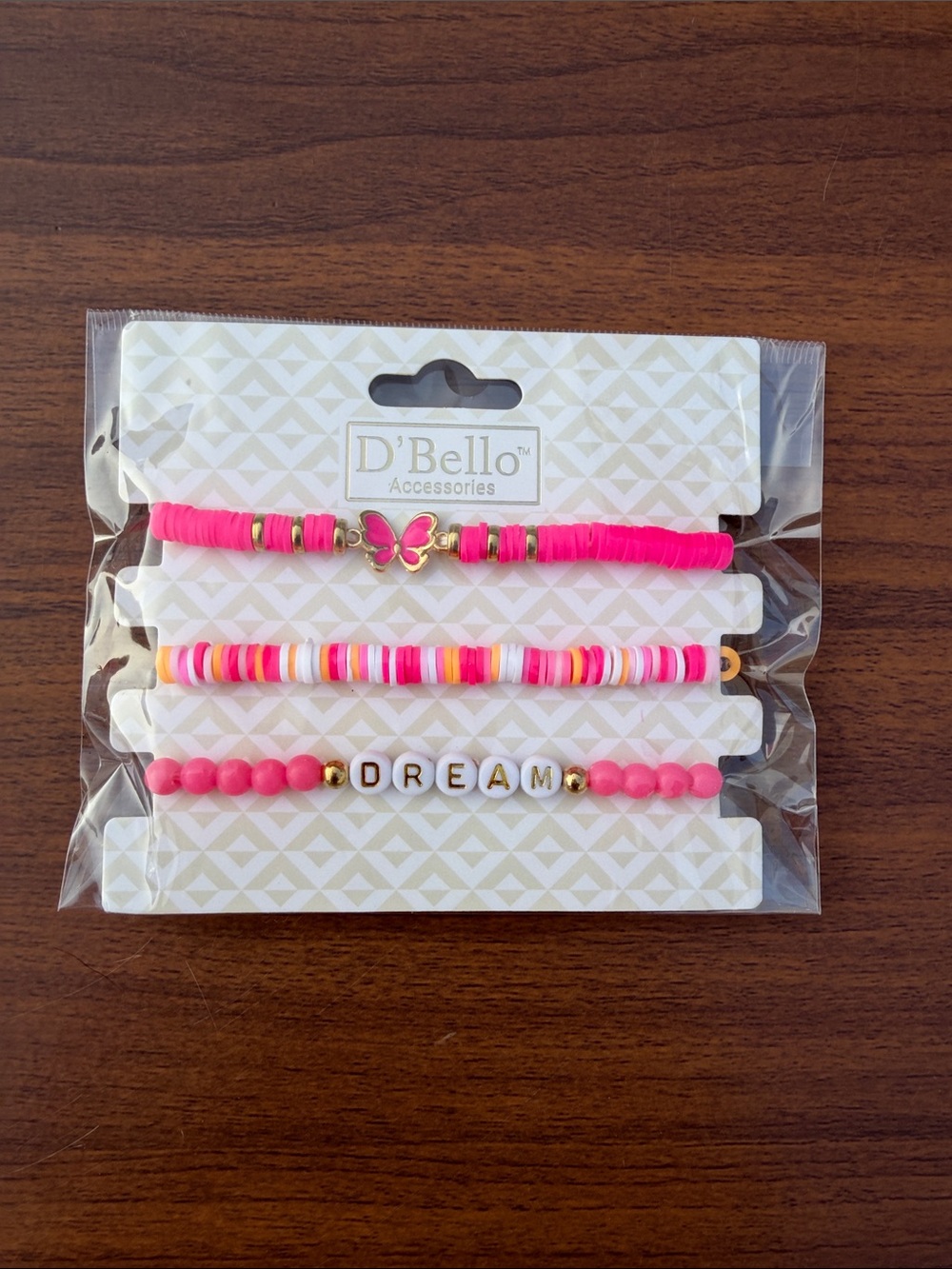 Pink Bracelet Set - Butterfly & 'DREAM' Beaded Stack